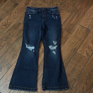 Maurices Dark Blue Distressed Flare Jeans